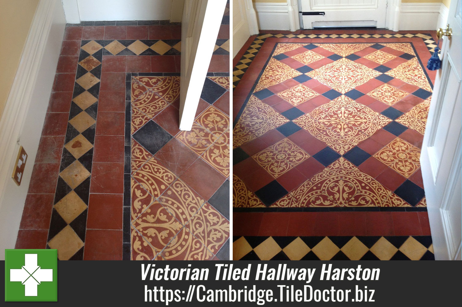 Victorian Tiled Hallway Floor Cleaned and Sealed in Harston