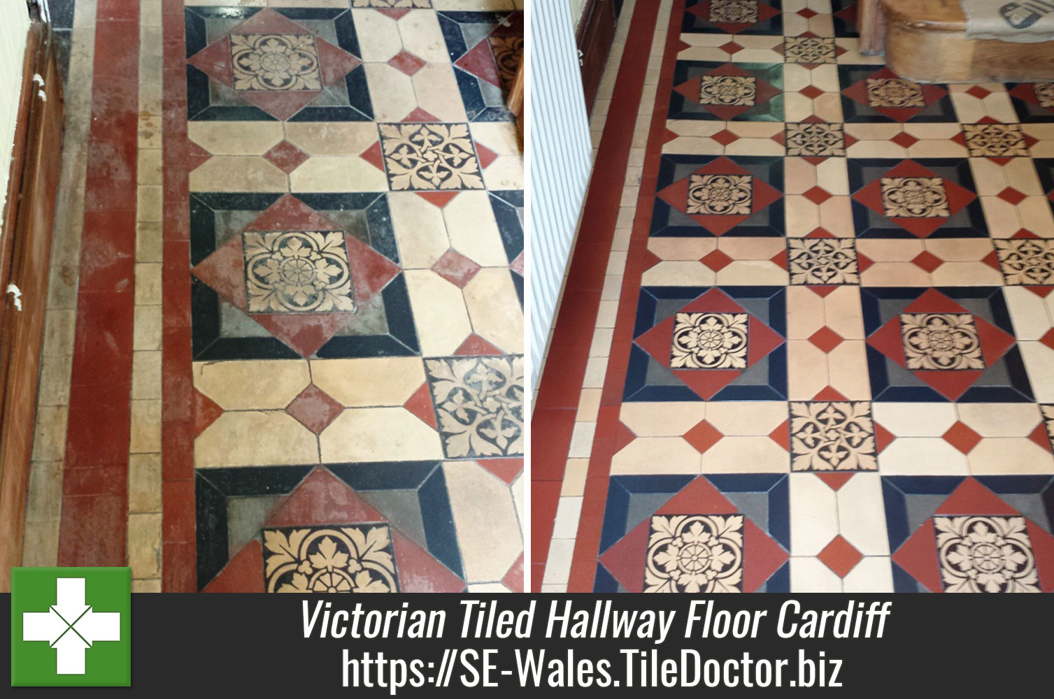 Victorian Tiled Hallway Floor Cleaned in Cardiff