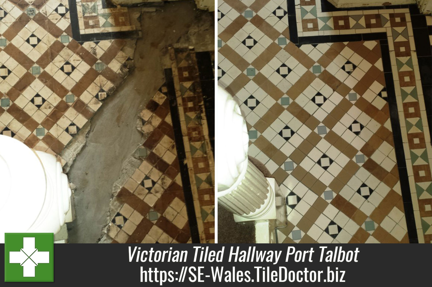 Damaged Victorian Tiled Hallway Refurbished in Port Talbot