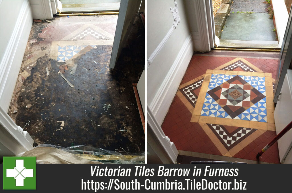 Bitumen removed from Victorian Tiles in Barrow in Furness