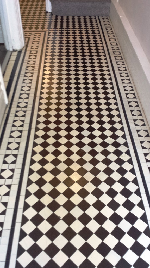Black and white chequer Victorian Tiles Cardiff After