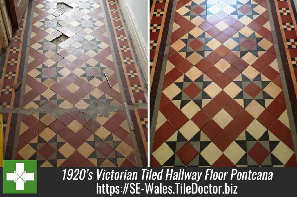 1920s Victorian Tiled Hallway Floor Restored in Pontcana