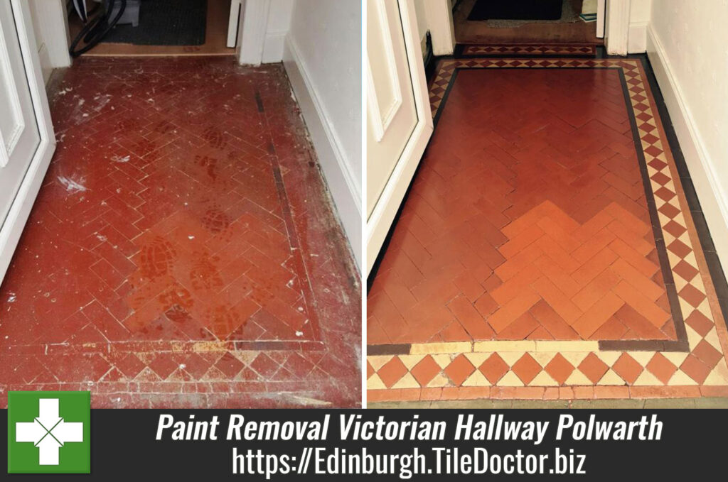 Removing paint from a Victorian tiled hallway floor in Polwarth