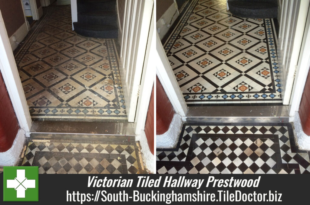 Very Dirty Victorian Tiled Hallway Cleaned and Sealed in Prestwood