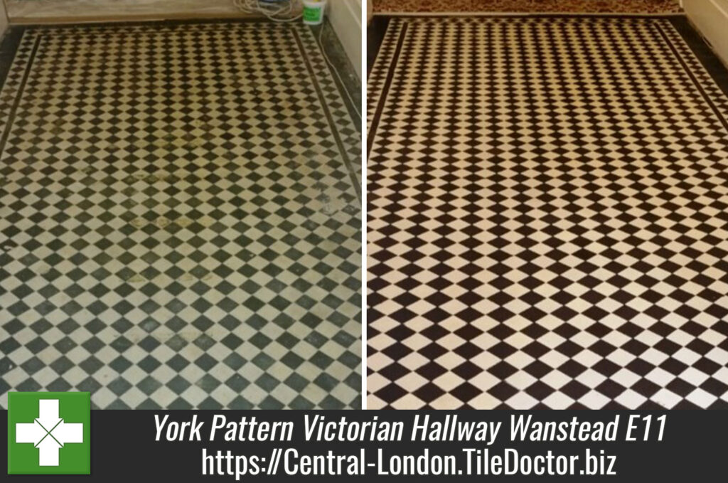 York Pattern Victorian Tiled Hallway Restored in Wanstead E11