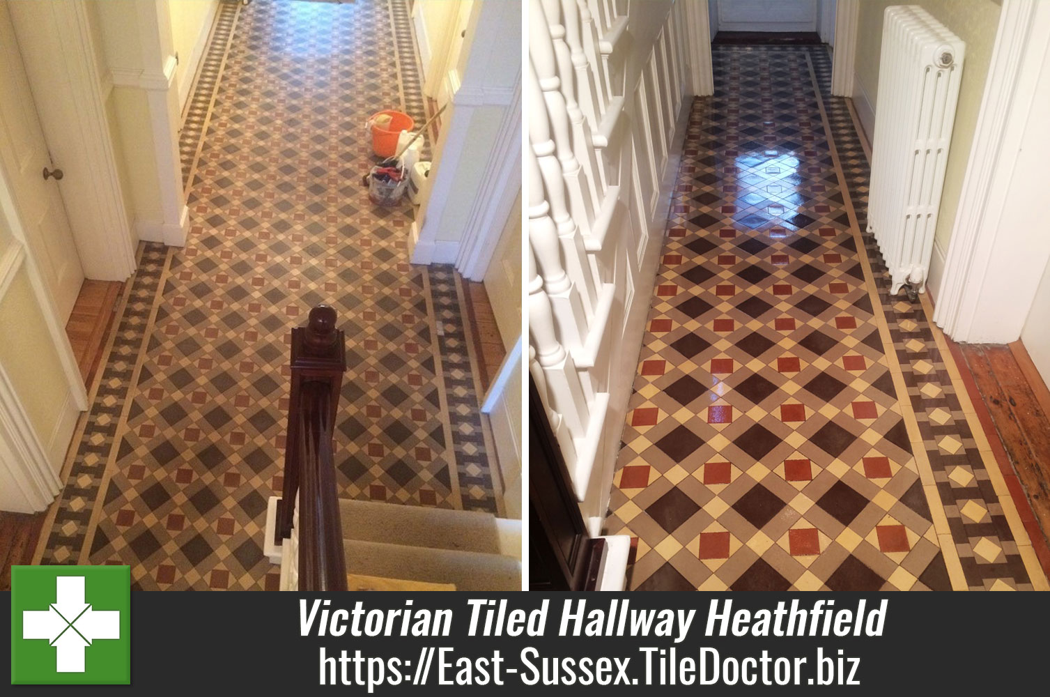 Dirty and Damaged Victorian Tiled Hallway Restored in Heathfield