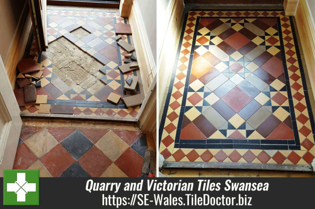 Quarry and Victorian Tiles Repaired Cleaned and Sealed in Swansea