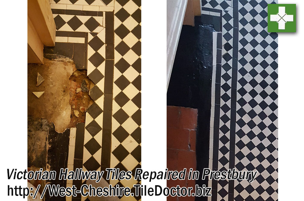 Victorian Hallway Tile Repair before and after Renovation in Prestbury