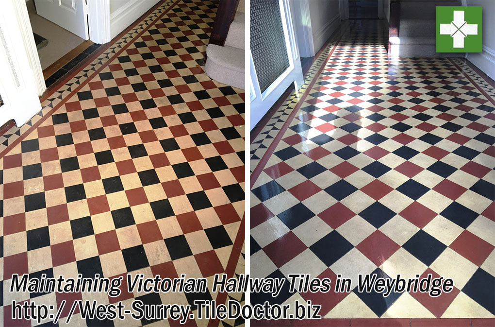 Victorian Tiled Hallway Before and After Cleaning and Sealing Weybridge
