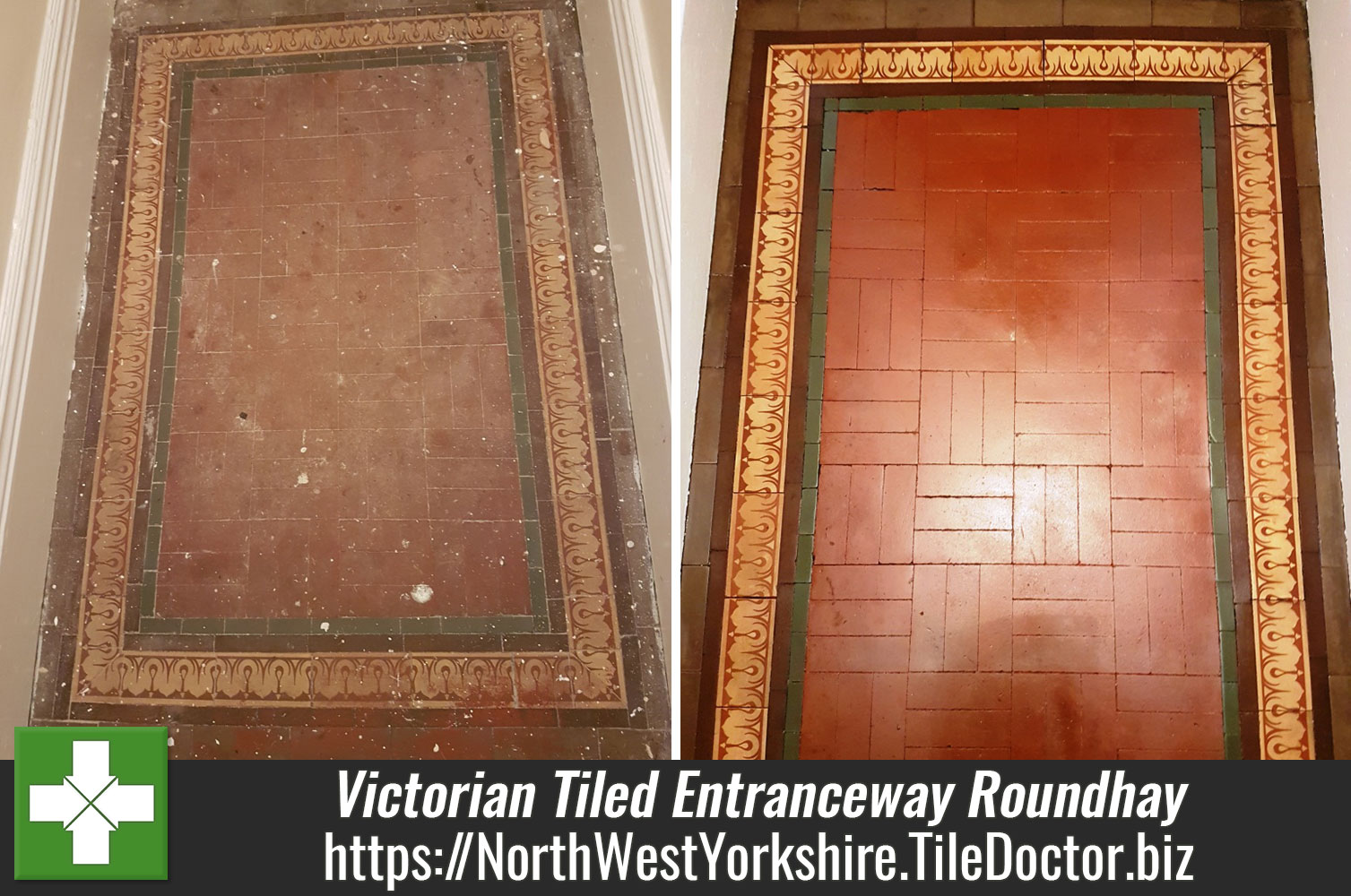 Dirty Paint Marked Victorian Tiled Entranceway Restored in Roundhay