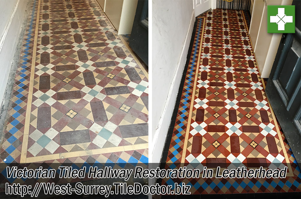 Victorian Tiled Hallway Before and After Restoration in Leatherhead