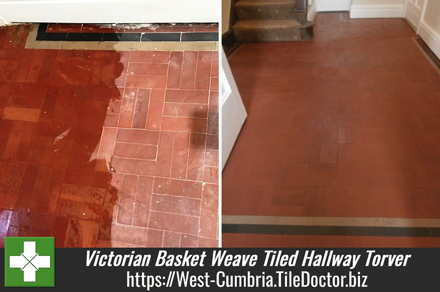 Victorian Basket Weave Tiled Hallway Deep Cleaned and Sealed in Torver