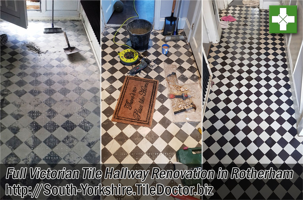 Victorian Tiled Hallway Floor Before and After Restoration Rotherham Yorkshire