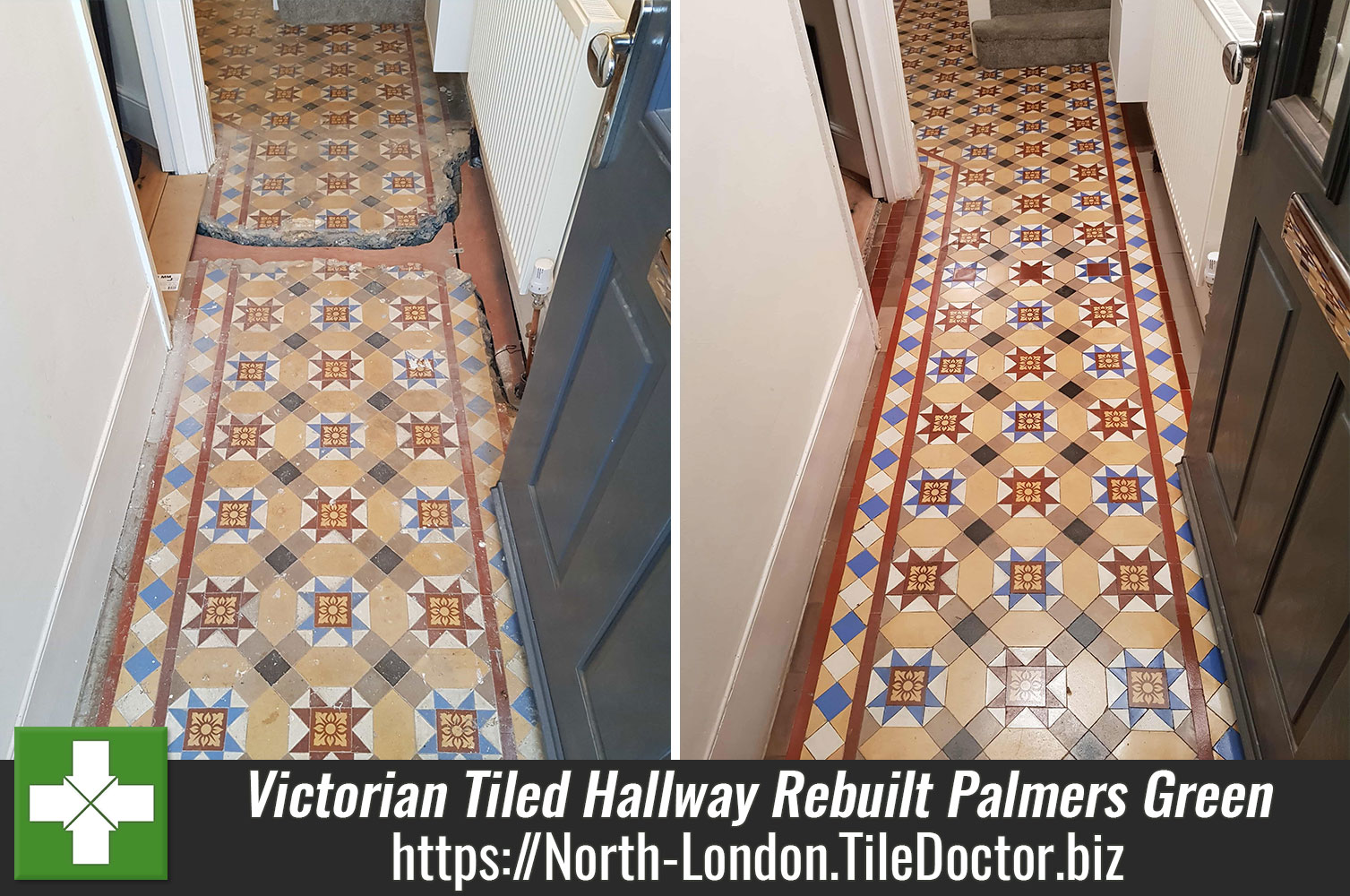 Victorian Tiled Hallway Rebuilt After Heating Installation in Palmers Green