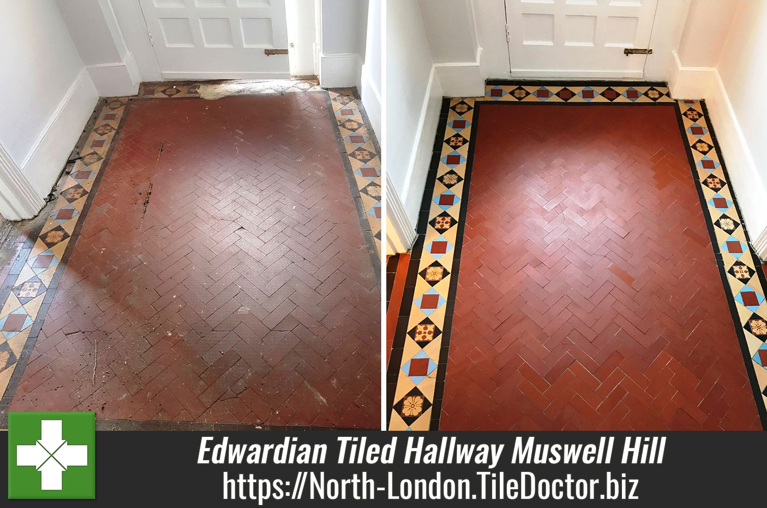 Edwardian Tiled Hallway Floor Restored in Muswell Hill London