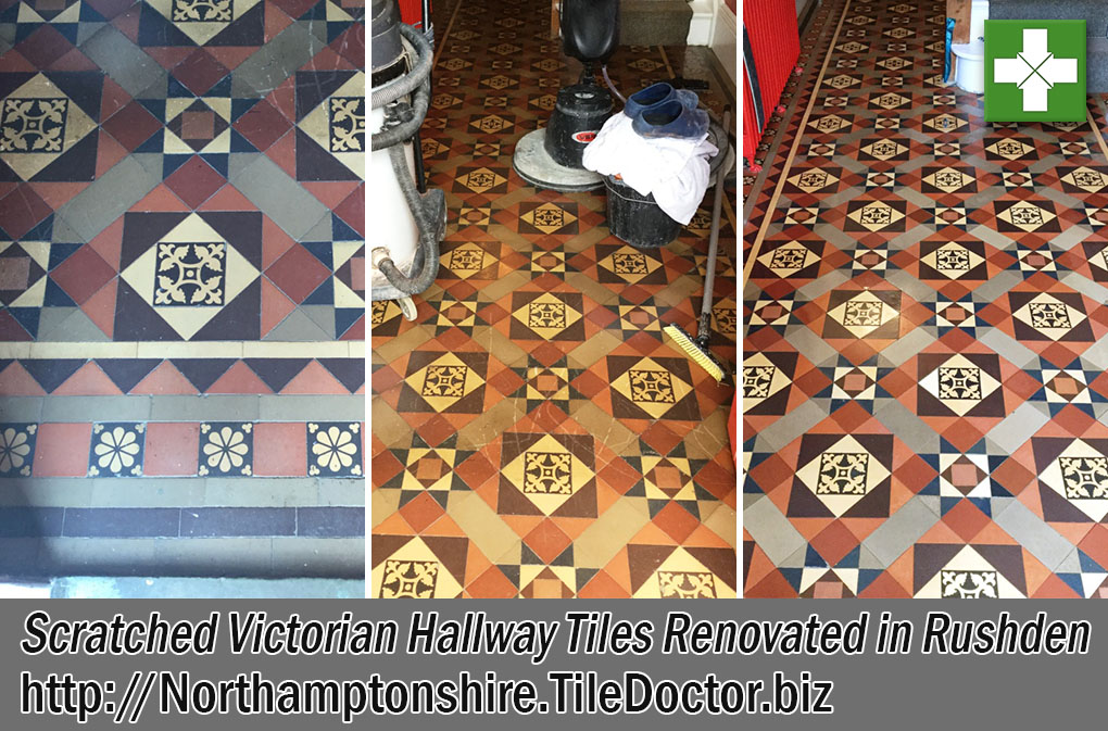Scratched Victorian Hallway Tiles Before After Renovation Rushden