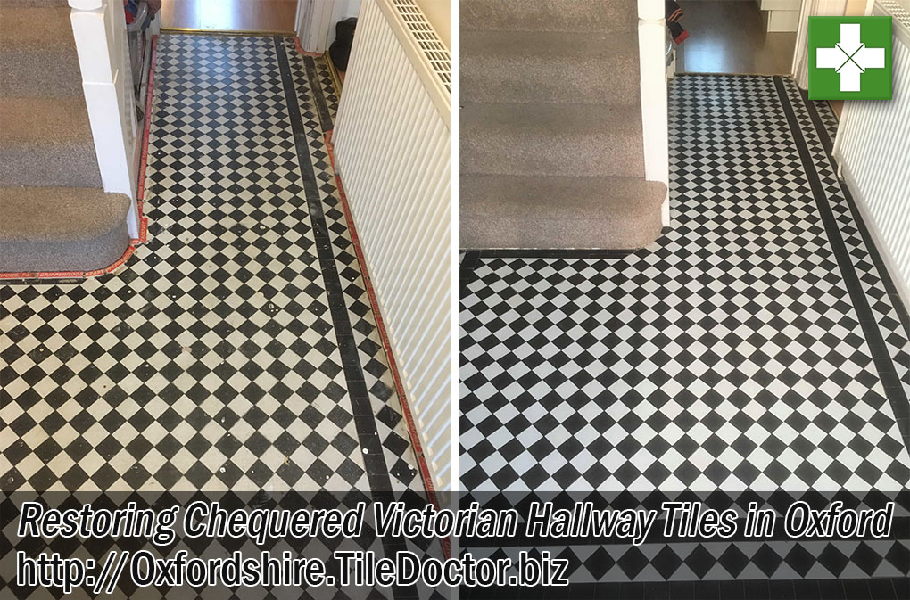 Black White Chequered Victorian Tiles Before After Restoration Oxford