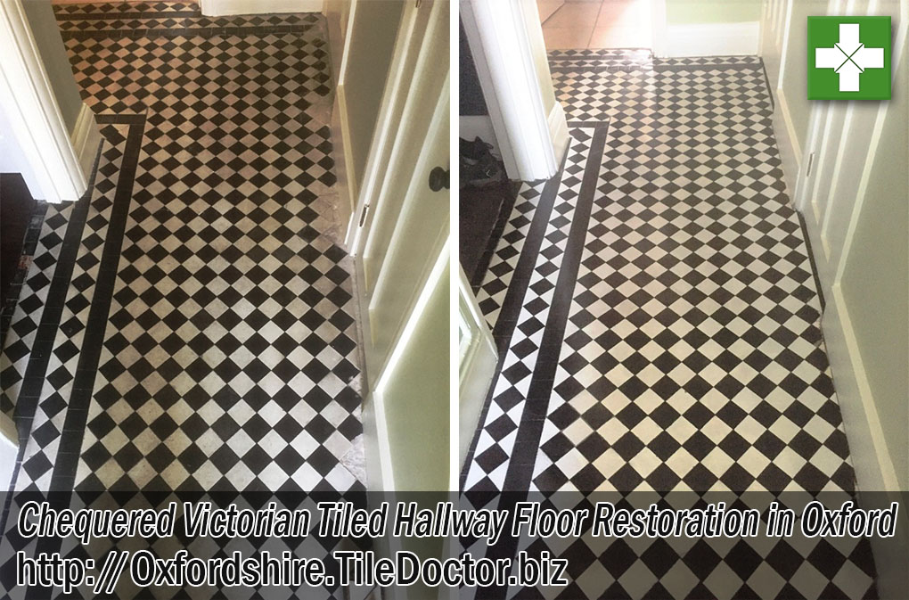 Chequered Victorian Tiled Hallway Floor Before After Renovation Oxford