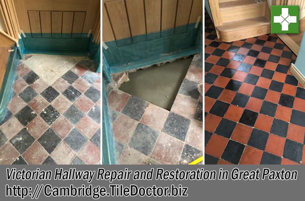Victorian Tiled Hallway Before After Restoration Great Paxton Cambridgeshire