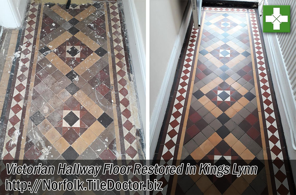 Victorian Tiled Hallway Floor Before After Restoration Kings Lynn