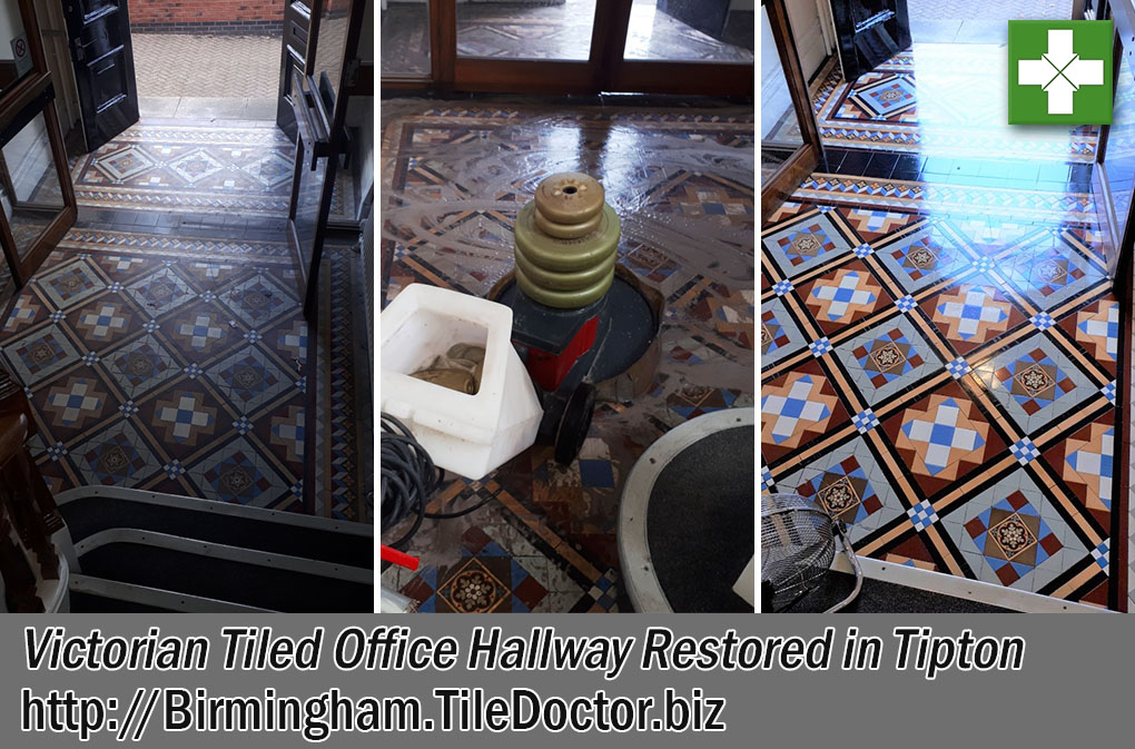 Victorian Tiled Office Hallway Floor Before After Restoration Tipton