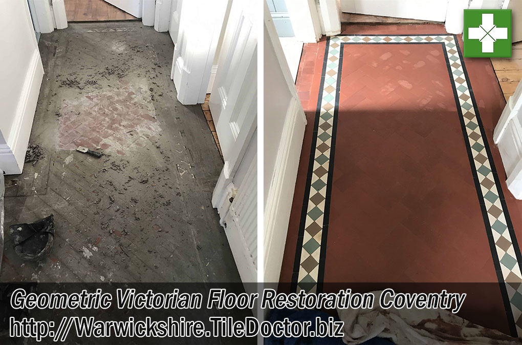 Geometric Victorian Hallway Tiles Before After Restoration Coventry