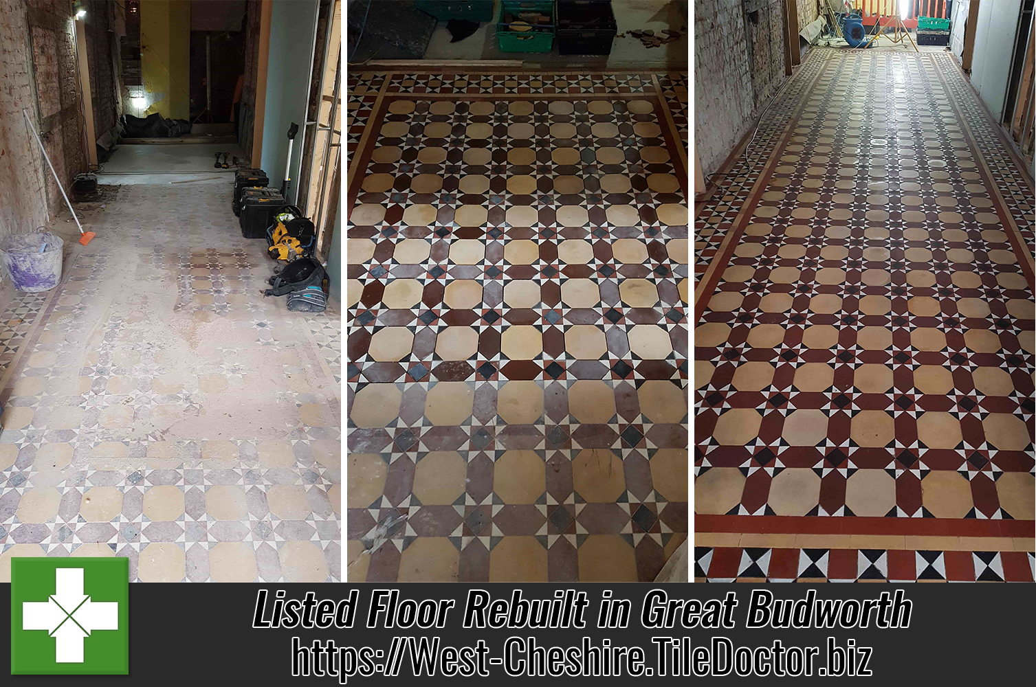 Listed Victorian Tiled Floor Before and After Restoration Great Budworth