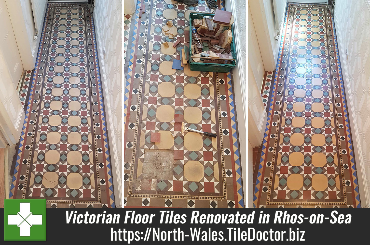 Victorian Hallway Floor Before and After Cleaning Repair Sealing Rhos on Sea