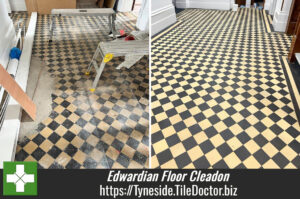 Black and Yellow Tiled Chequered Edwardian Hallway Floor Restoration Cleadon